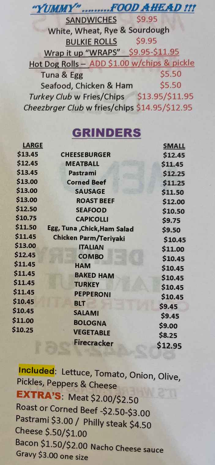 Martin's Mini Mart menu page 1