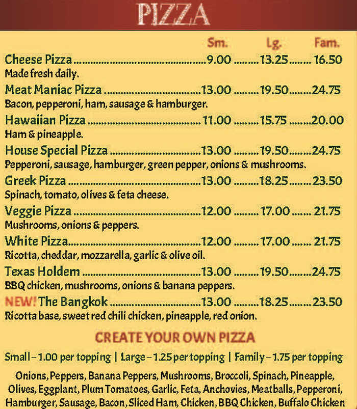 Brattleboro House of Pizza menu page 1