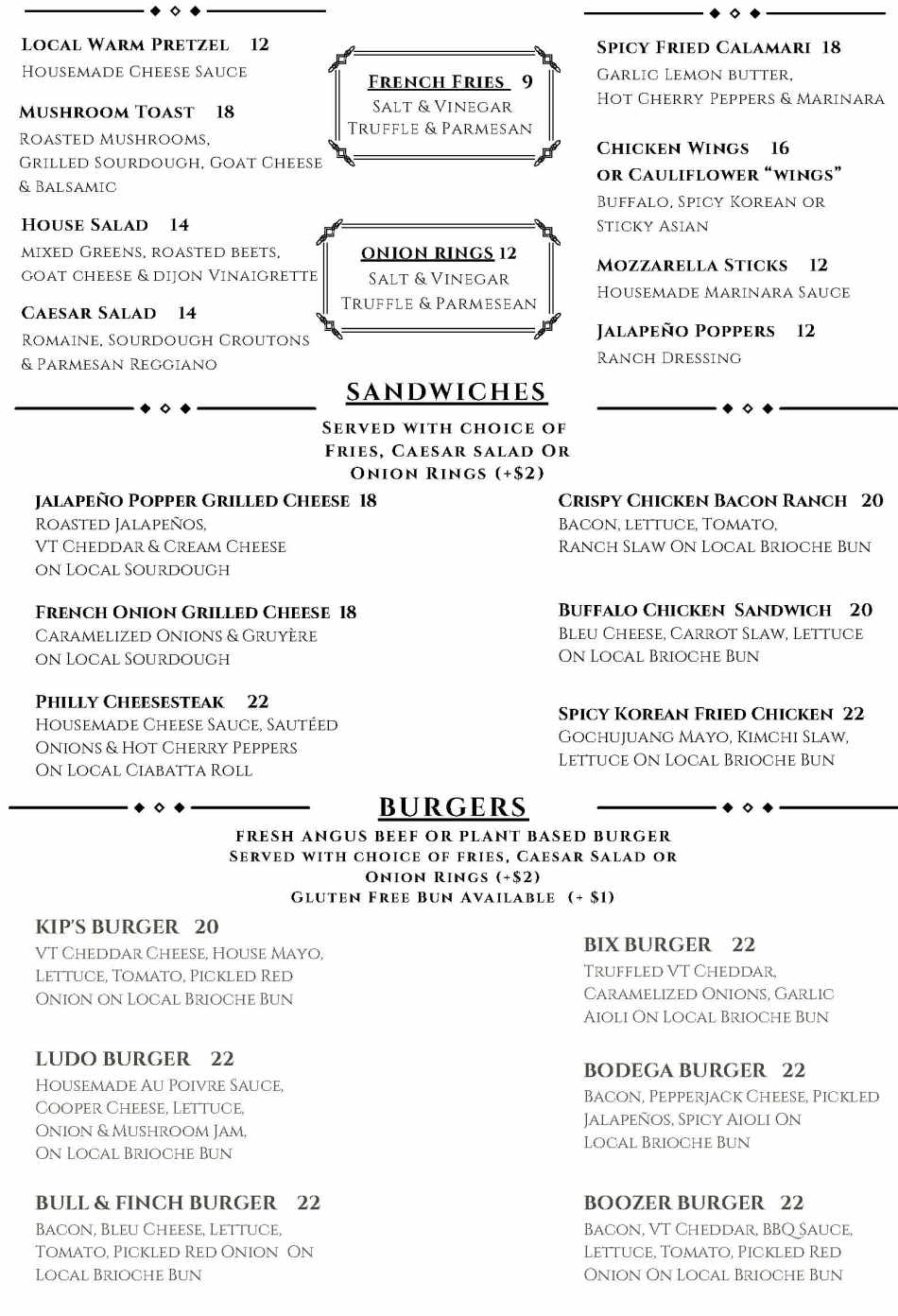 Kipling's Tavern menu page 1