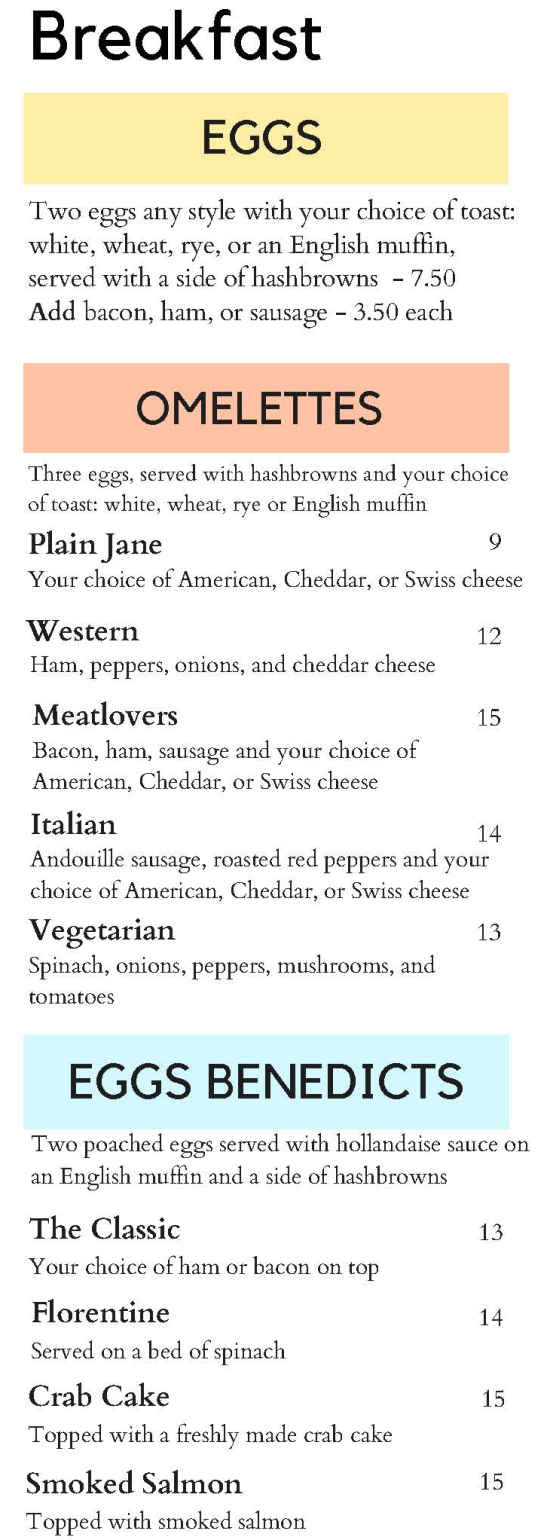The New England House menu page 1