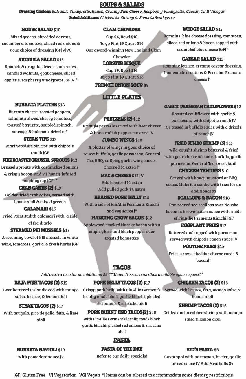 Fat Crow menu page 1