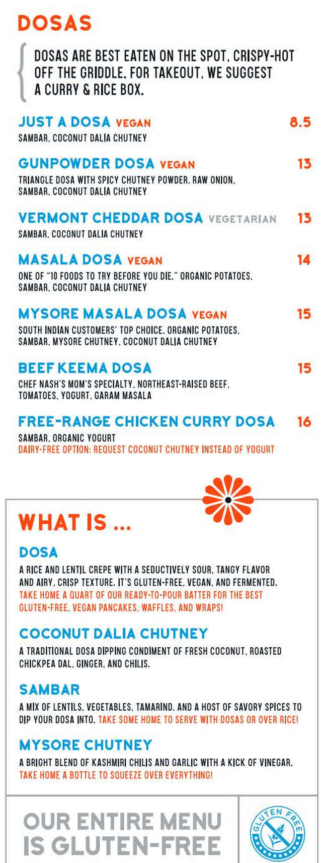 Dosa Kitchen Food Truck menu page 1