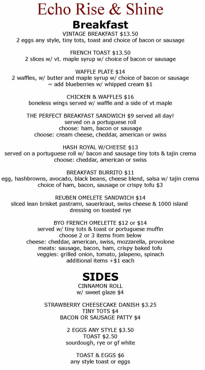 Echo Rise & Shine menu page 1
