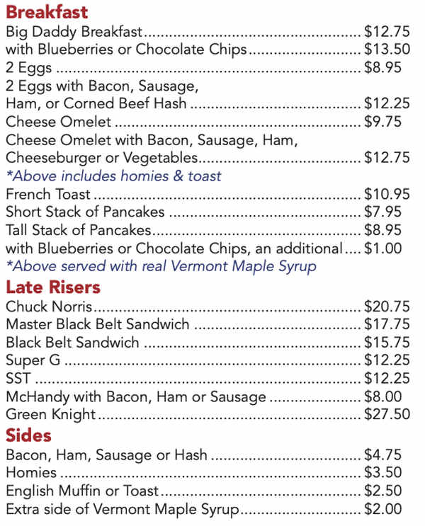 Handy's Lunch menu page 1