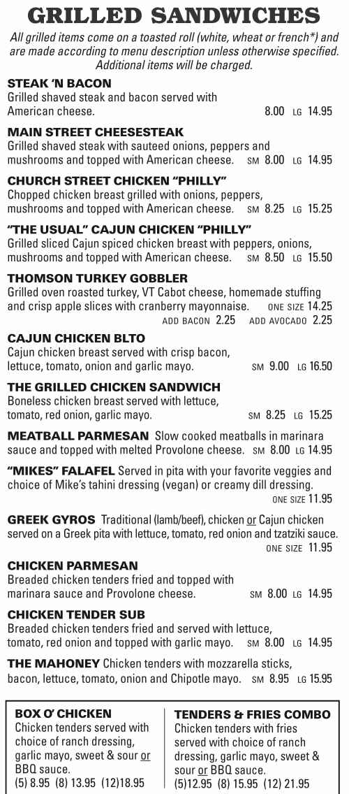 Kountry Kart Deli menu page 1