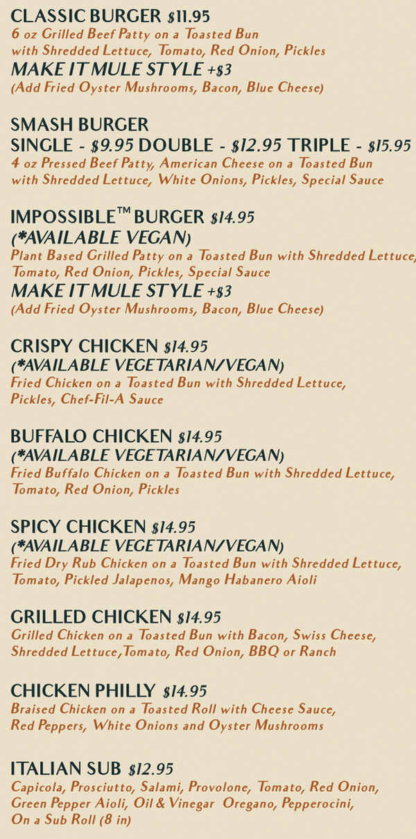 Mule Bar menu page 1