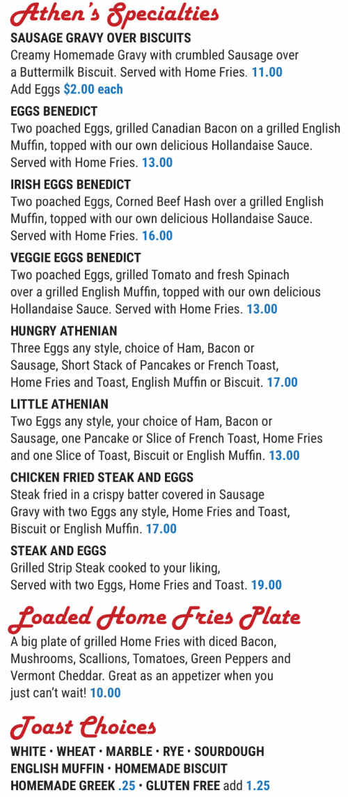 Athens Diner menu page 1