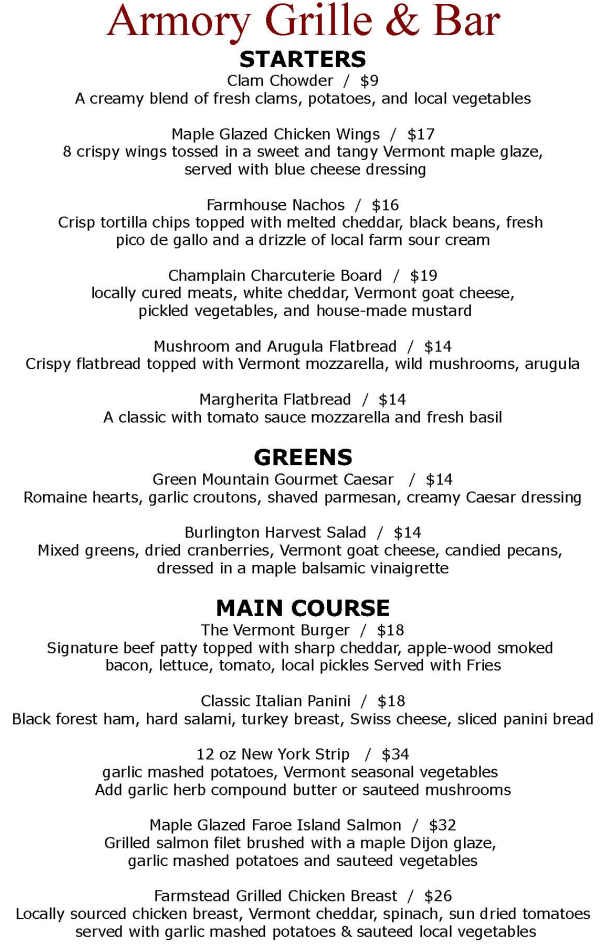 Armory Grille & Bar menu page 1