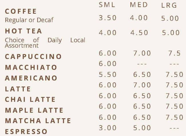 Lily May's Cafe menu page 1