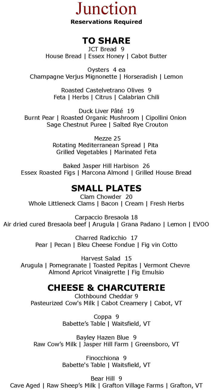 Junction menu page 1