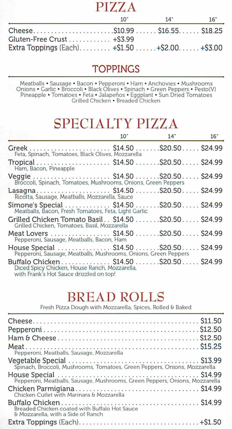 Mimmo's in Essex menu page 1