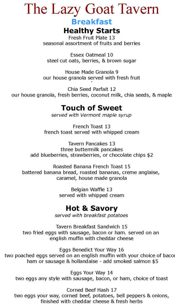 The Lazy Goat Tavern menu page 1