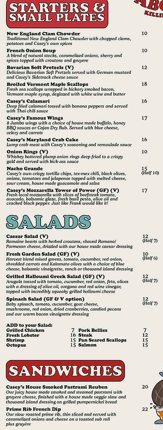 Casey's Caboose menu page 1
