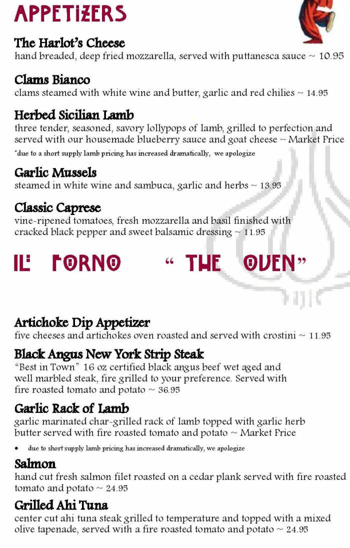 The Garlic menu page 1