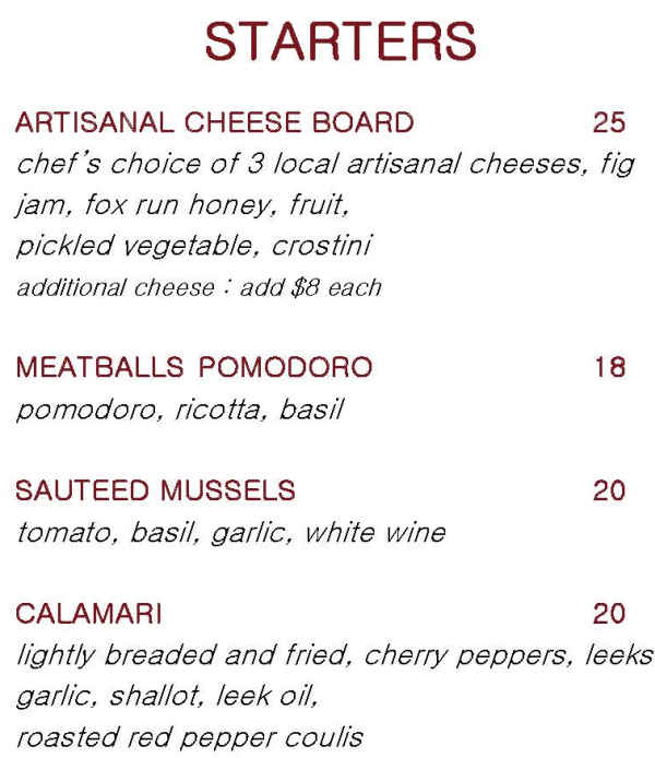 Terra Italian Steakhouse menu page 1