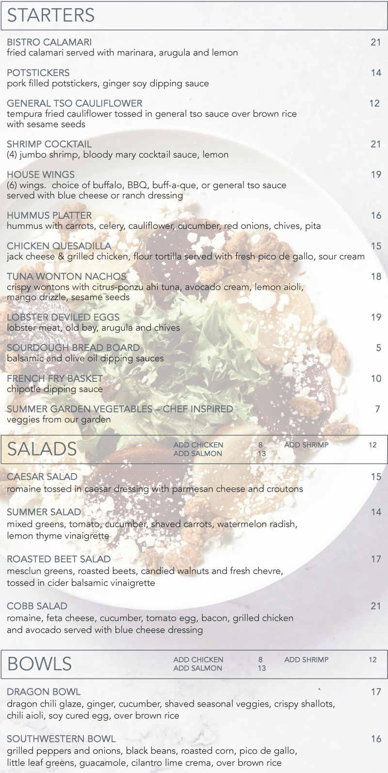 Calcuttas at Fox Run menu page 1