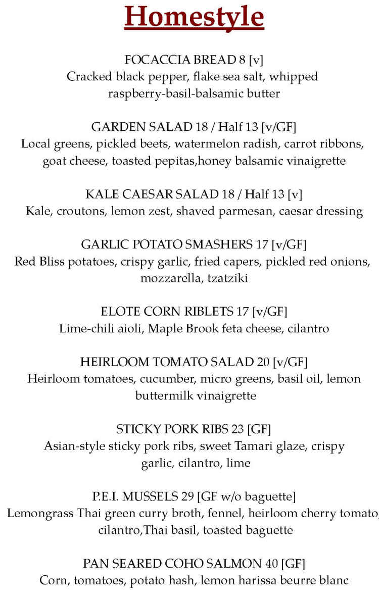Homestyle Restaurant menu page 1