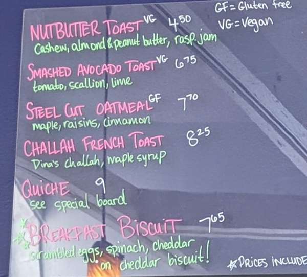 Dina's Bakery Cafe menu page 1