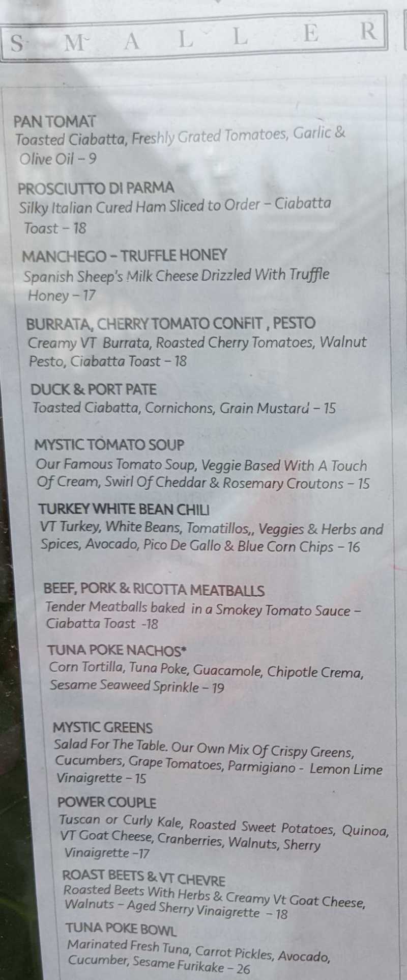 Mystic Cafe menu page 1