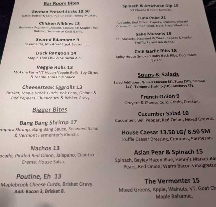 Union Underground menu page 1