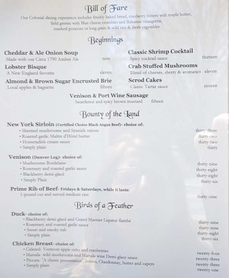 Ye Olde Tavern menu page 1