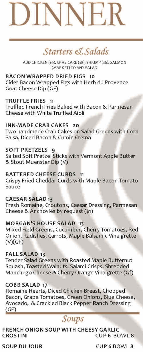Morgan's Tavern menu page 1