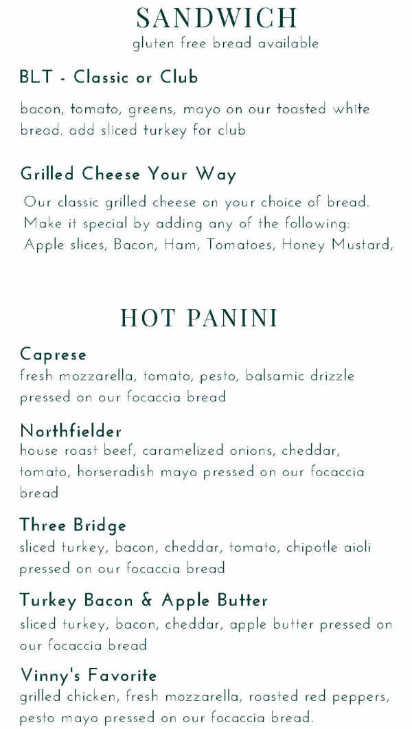 Falls General Store menu page 1