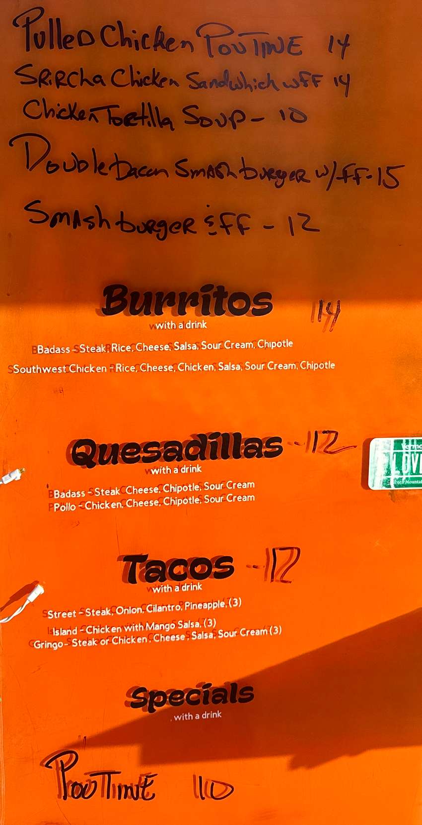 Tin Shed Grill menu page 1