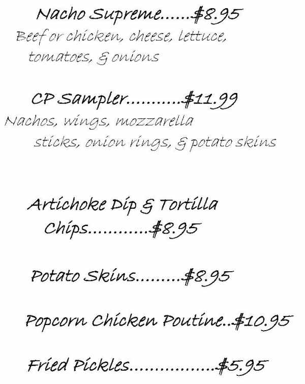 Derby Cow Palace menu page 1