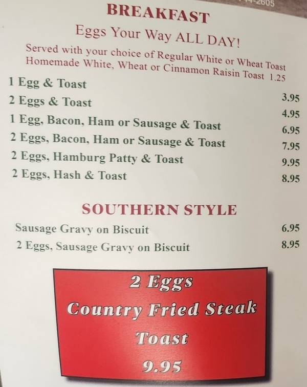 Martha’s Diner menu page 1