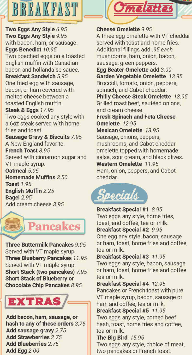 Birdseye Diner menu page 1