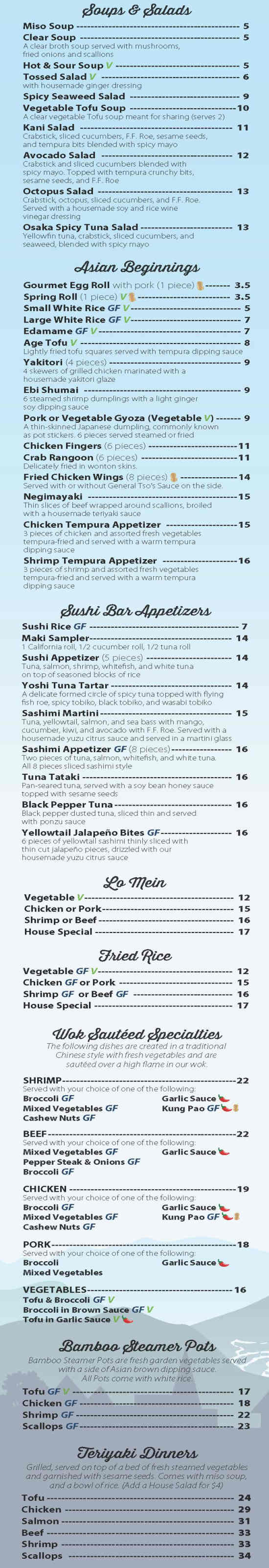 Sushi Yoshi menu page 1