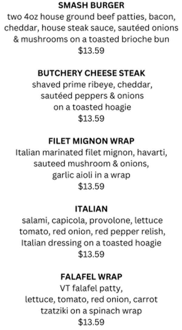 The Butchery menu page 1