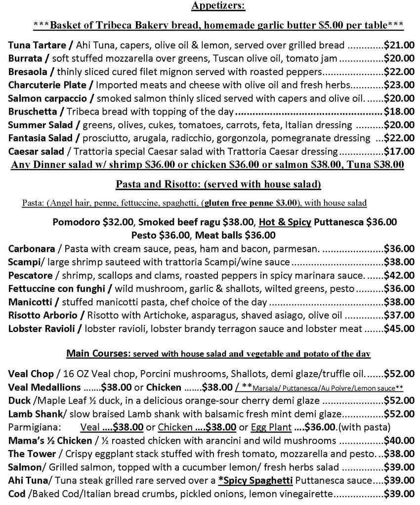 Trattoria La Festa menu page 1