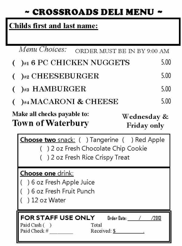 Crossroads Deli menu page 1