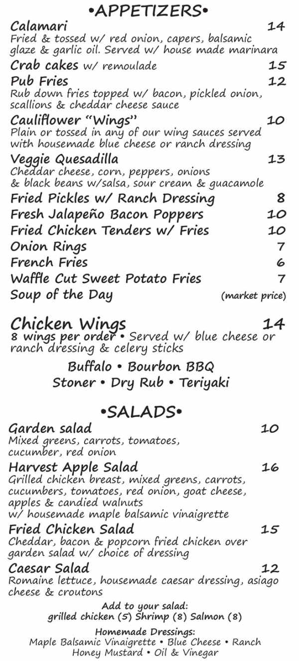 Moog's Place menu page 1