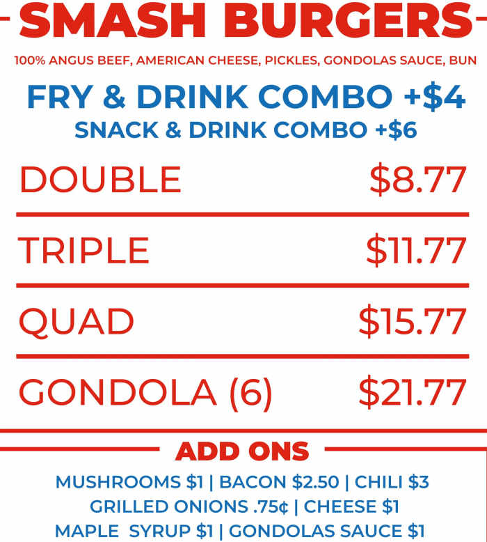 Gondolas Snack Bar menu page 1