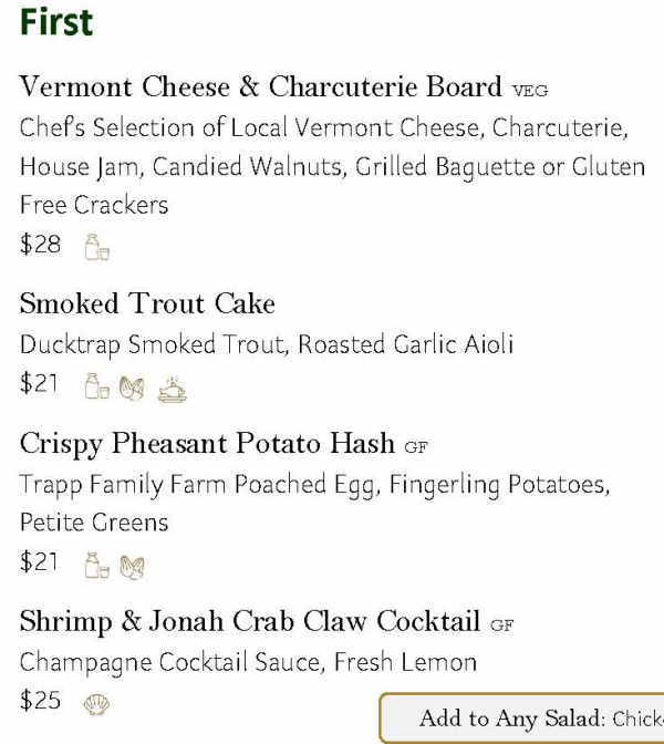 Trapp Family Lodge menu page 1