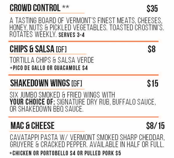 Shakedown Street BBQ menu page 1