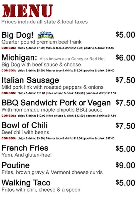 Out Front Foods menu page 1