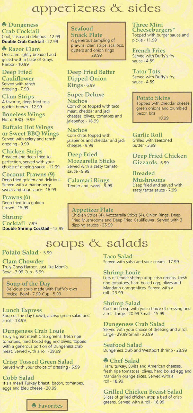 Duffy's menu page 1