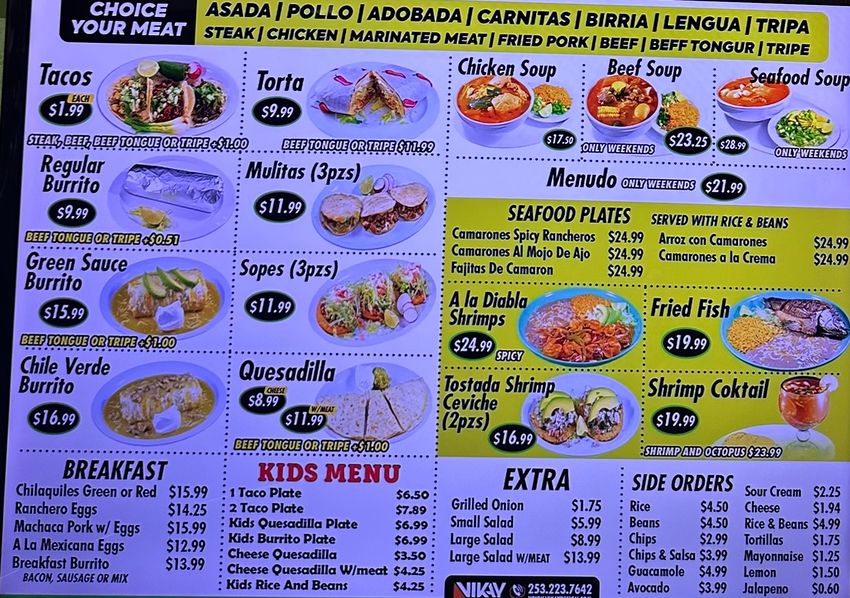 Taqueria Franco menu page 1