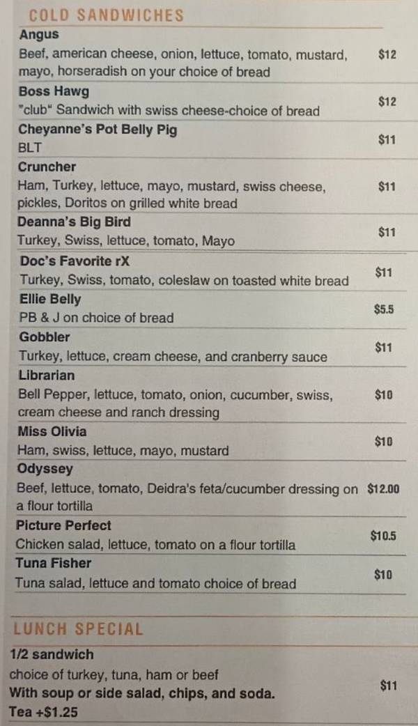 Deidra's Deli menu page 1