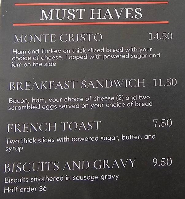 Two Broke Chics Deli menu page 1