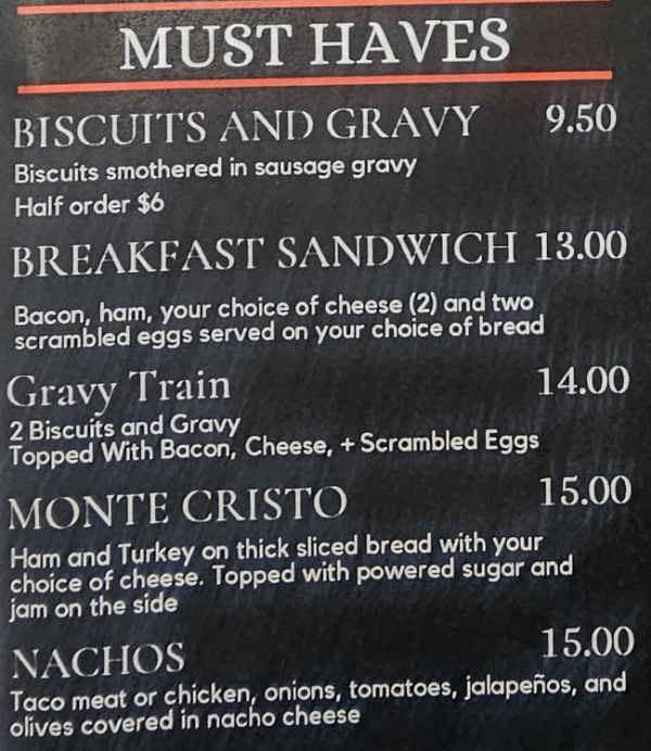 Two Broke Chics Deli menu page 1