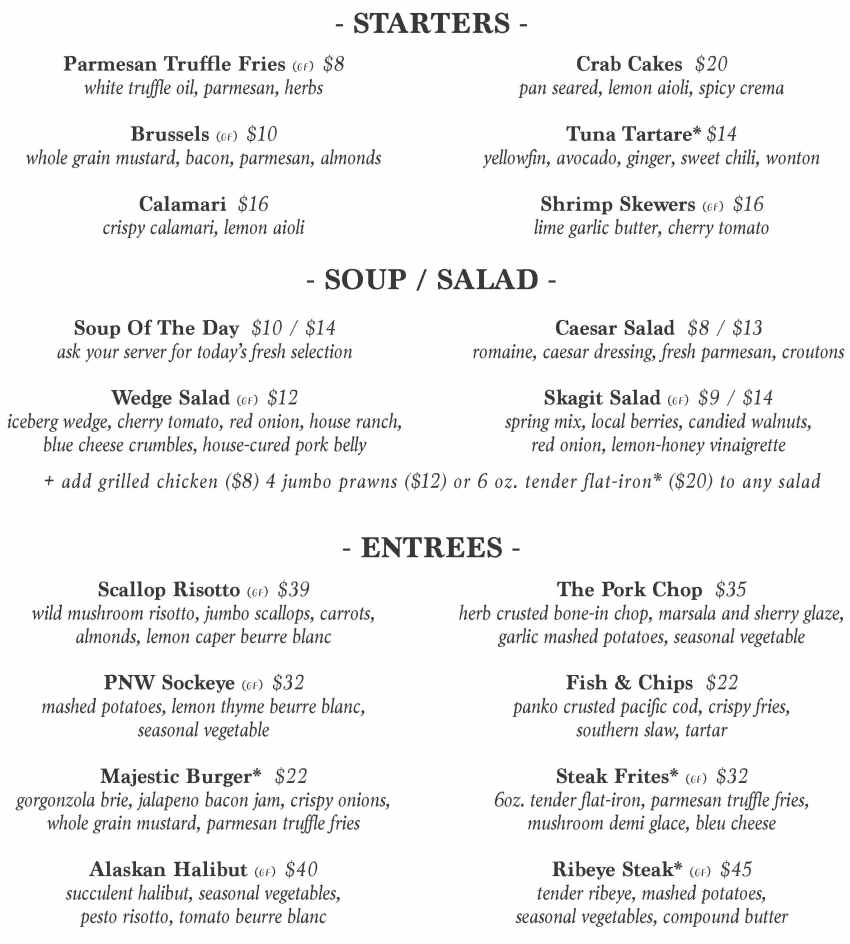 Bistro & Bar at Majestic menu page 1