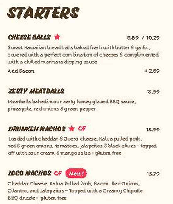 Coconut Kenny's menu page 1