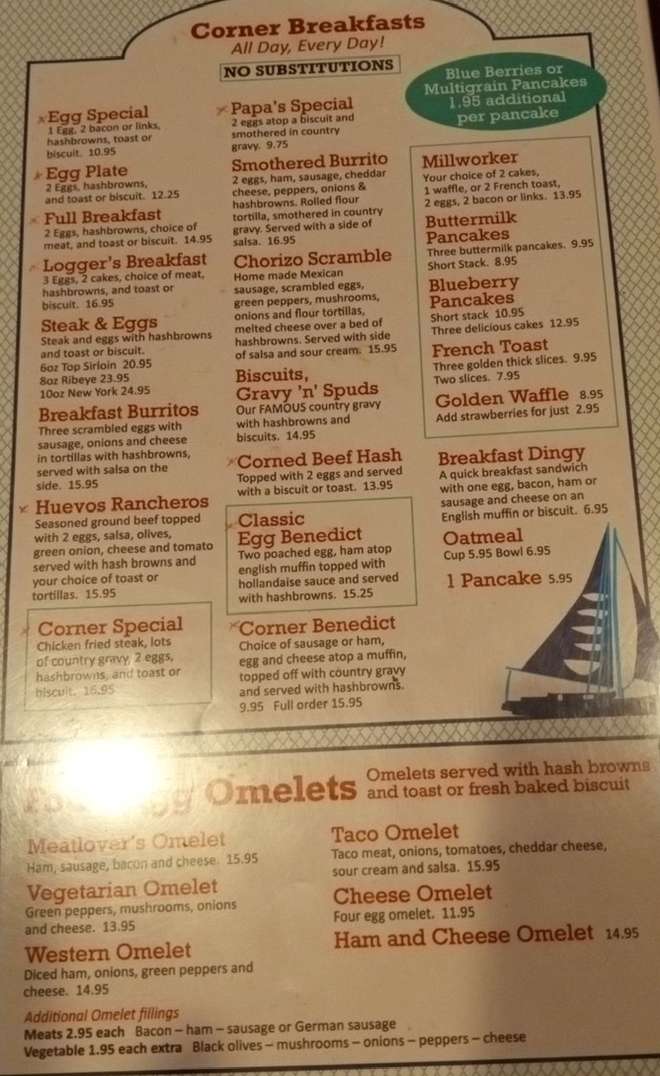 Corner Bar & Grill menu page 1