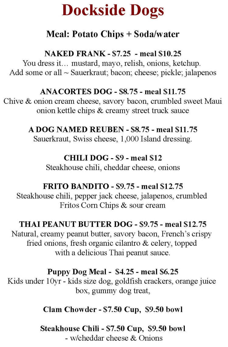 Dockside Dogs menu page 1