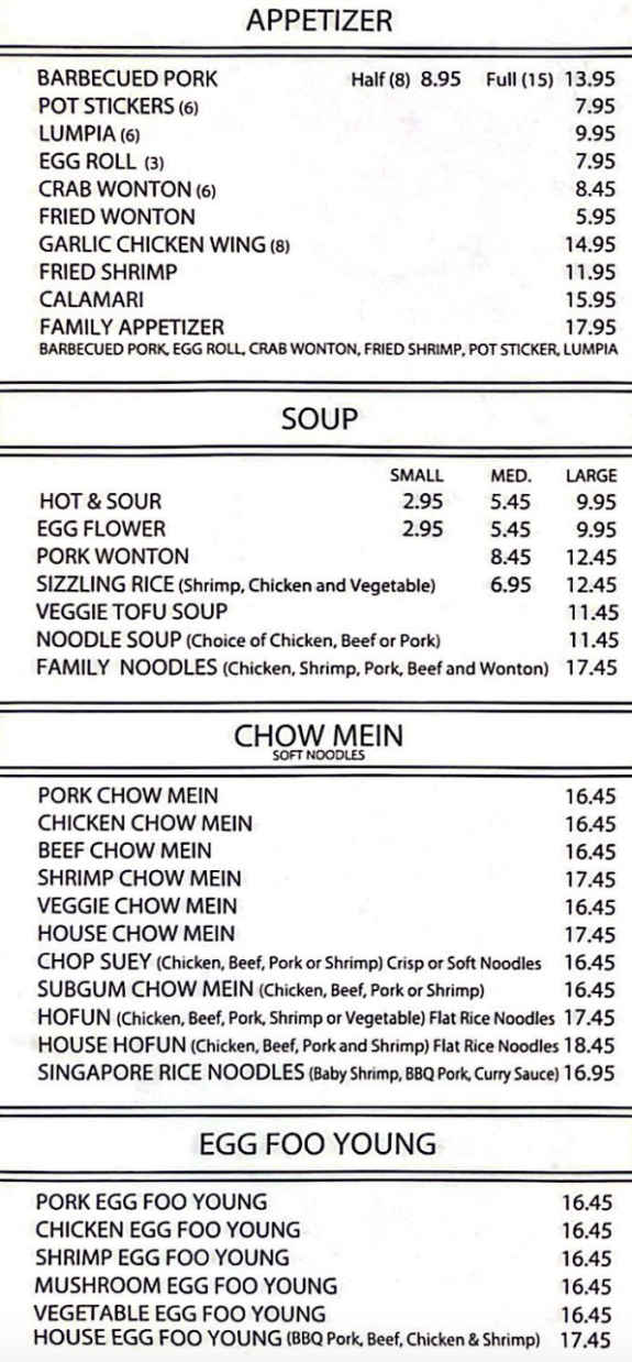 Lucky Chopsticks menu page 1